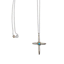 Load image into Gallery viewer, Native American P. Nelson turquoise &amp; sterling cross necklace
