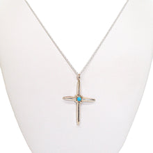 Load image into Gallery viewer, Native American P. Nelson turquoise &amp; sterling cross necklace
