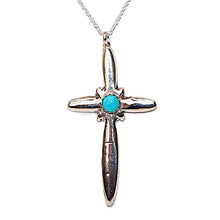 Load image into Gallery viewer, Native American handmade turquoise &amp; sterling cross necklace
