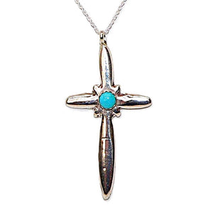 Native American handmade turquoise & sterling cross necklace