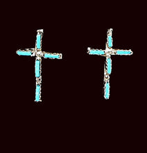 Load image into Gallery viewer, Native American O. Pinto turquoise &amp; sterling post cross earrings
