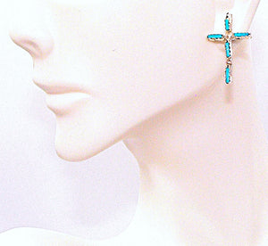 Native American O. Pinto turquoise & sterling post cross earrings