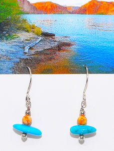 Kingman turquoise, spiny oyster shell & sterling earrings on French wires