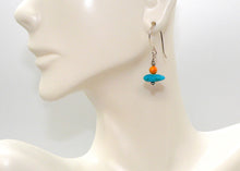 Load image into Gallery viewer, Kingman turquoise, spiny oyster shell &amp; sterling earrings on French wires
