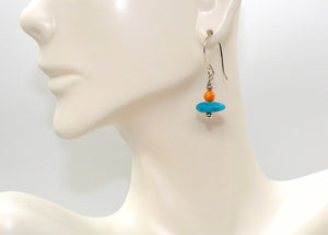 Kingman turquoise, spiny oyster shell & sterling earrings on French wires