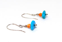 Load image into Gallery viewer, Kingman turquoise, spiny oyster shell &amp; sterling earrings on French wires
