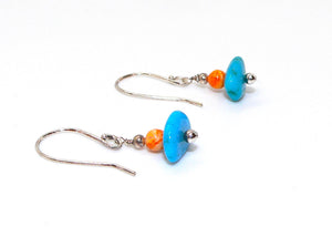 Kingman turquoise, spiny oyster shell & sterling earrings on French wires