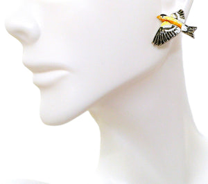 Goldfinch post earrings in cloisonné - Made in USA