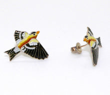 Load image into Gallery viewer, Goldfinch post earrings in cloisonné - Made in USA
