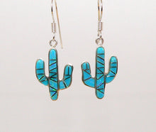 Load image into Gallery viewer, Turquoise, opal &amp; sterling inlay cactus earrings with French wires (made in USA)

