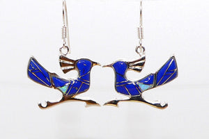 Roadrunner lapis lazuli & opal inlay earrings with French wires (Made in the USA)
