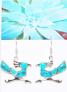 Roadrunner inlay earrings in turquoise, opal & sterling silver with French wires (Made in the USA)