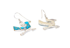 Roadrunner inlay earrings in turquoise, opal & sterling silver with French wires (Made in the USA)