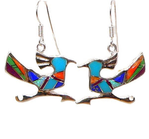 Roadrunner multi-gemstone inlay earrings with French wires (Made in the USA)