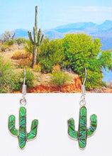 Load image into Gallery viewer, Gaspeite, opal &amp; sterling inlay cactus earrings with French wires (made in USA)
