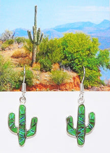 Gaspeite, opal & sterling inlay cactus earrings with French wires (made in USA)
