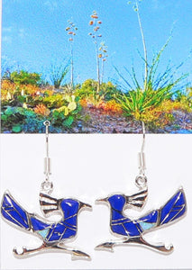 Roadrunner lapis lazuli & opal inlay earrings with French wires (Made in the USA)