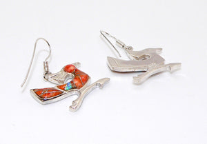 Roadrunner inlay earrings in shell, opal & sterling silver with French wires (Made in the USA)