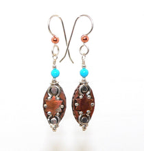 Load image into Gallery viewer, Mixed media (copper &amp; silver) Sleeping Beauty turquoise earrings
