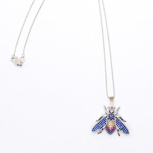 Pavé CZ & sterling silver plate wasp pendant necklace