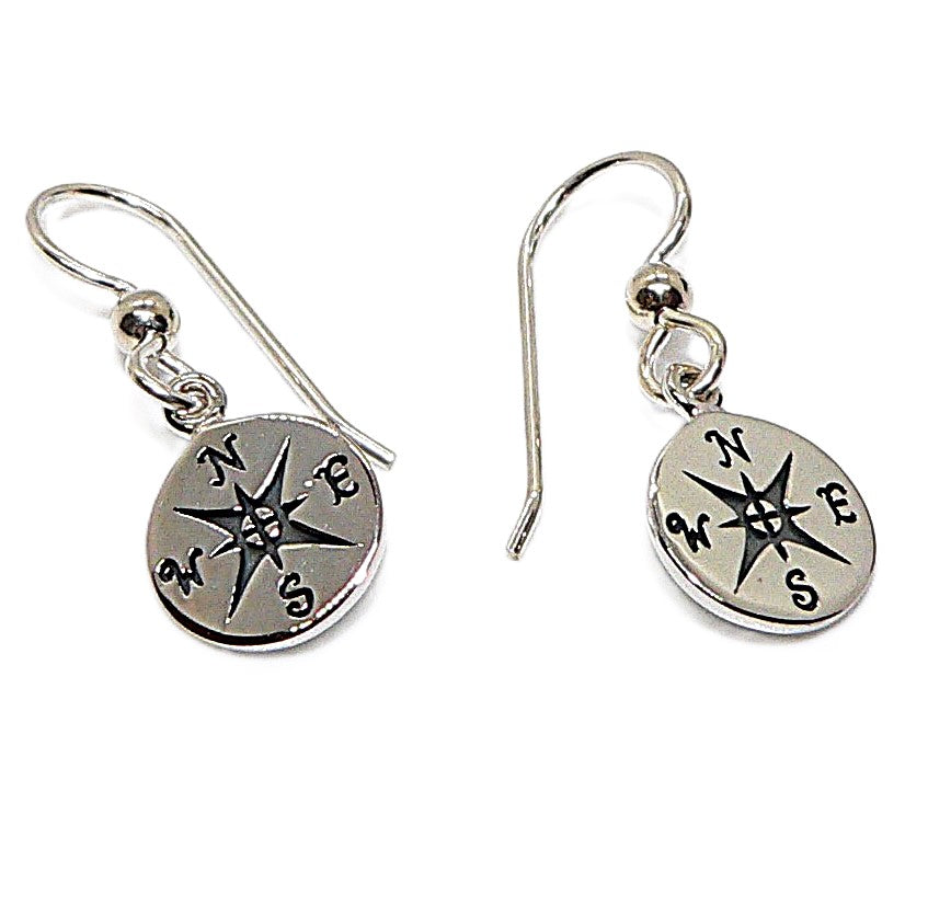 Sterling silver compass earrings with French wires