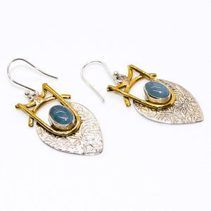 Aquamarine sterling & brass mixed-media French wire earrings