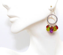 Load image into Gallery viewer, Multi-gemstone teardrop earrings on sterling silver ring with French wires
