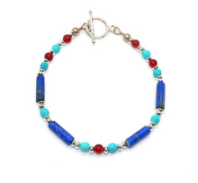 Load image into Gallery viewer, Egyptian-style turquoise, carnelian, lapis &amp; sterling silver bracelet
