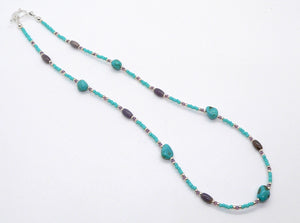 Turquoise Mt. turquoise, Burrow Creek agate (Arizona-mined) gemstones necklace