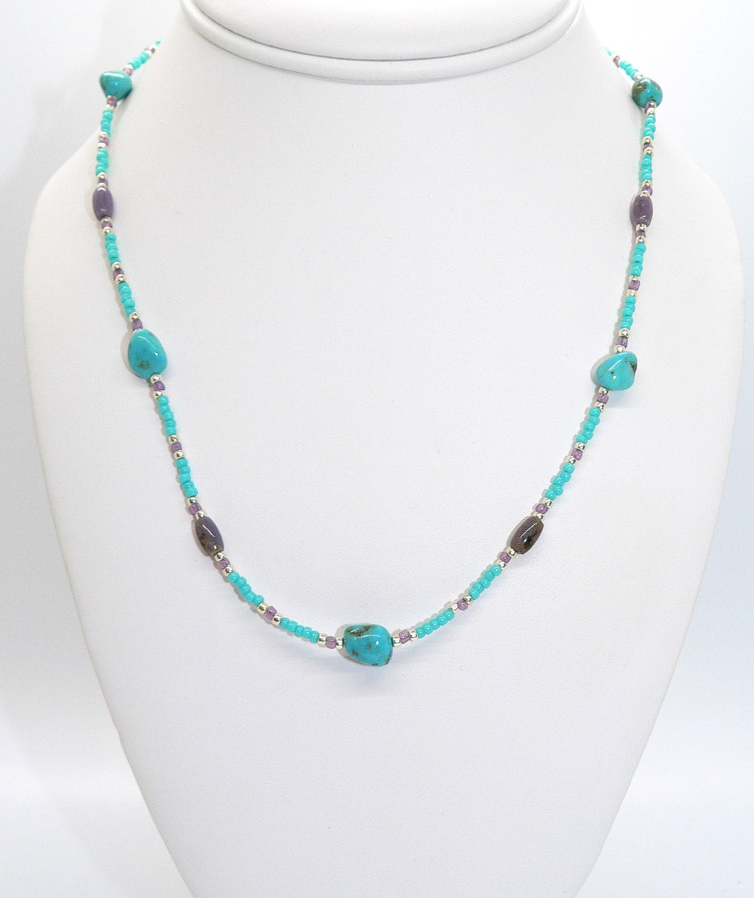 Turquoise Mt. turquoise, Burrow Creek agate (Arizona-mined) gemstones necklace