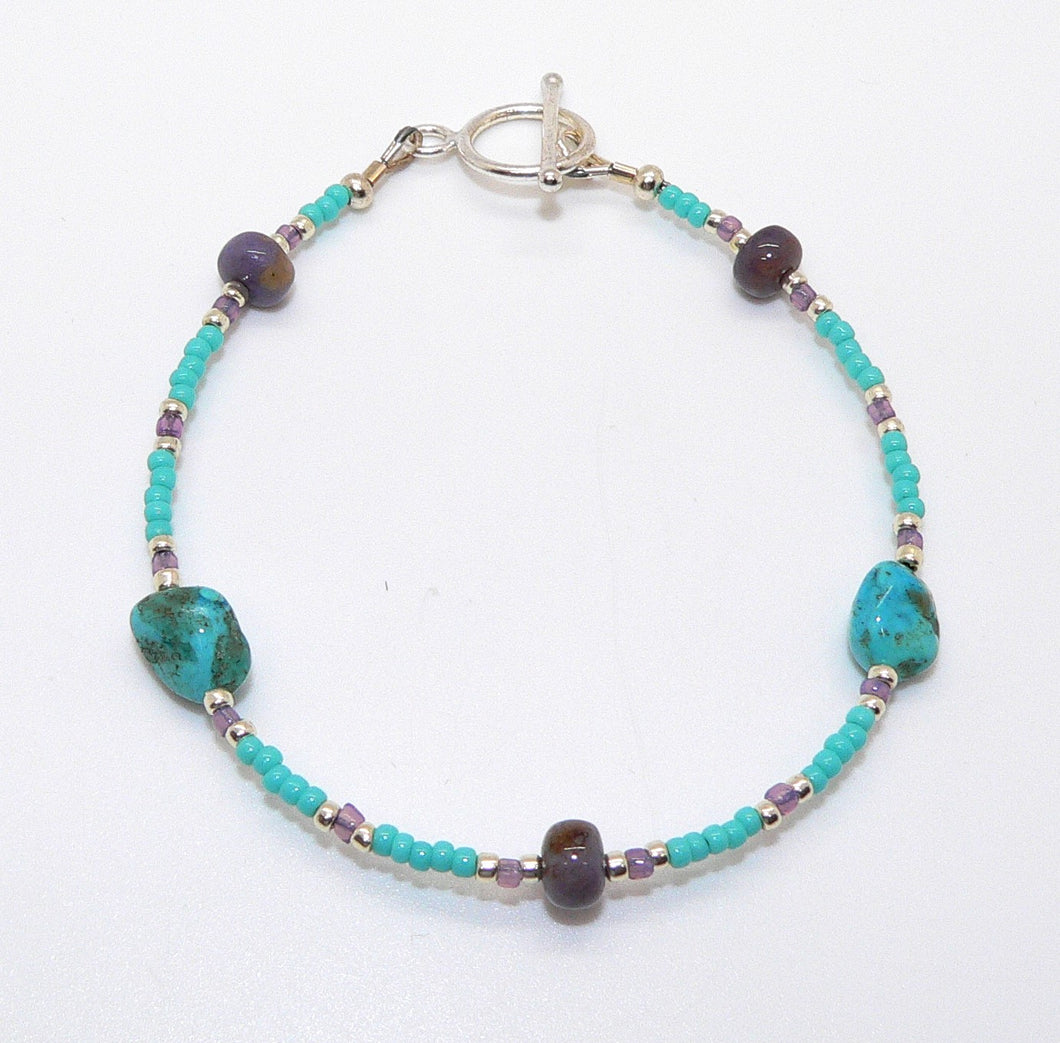 Turquoise Mt. turquoise, Burrow Creek agate (Arizona-mined) gemstones bracelet