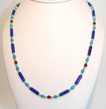 Load image into Gallery viewer, Egyptian-style turquoise, carnelian, lapis &amp; sterling silver necklace
