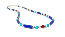 Load image into Gallery viewer, Egyptian-style turquoise, carnelian, lapis &amp; sterling silver necklace
