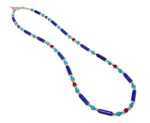 Egyptian-style turquoise, carnelian, lapis & sterling silver necklace