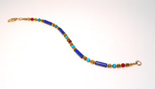Load image into Gallery viewer, Egyptian-style turquoise, carnelian, lapis, brass &amp; gold bracelet
