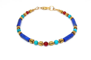 Egyptian-style turquoise, carnelian, lapis, brass & gold bracelet