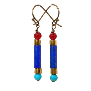 Egyptian-style turquoise, carnelian, lapis, brass & gold-filled earrings (2 styles)