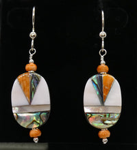 Load image into Gallery viewer, Seashell multi-inlay dangle earrings in sterling silver
