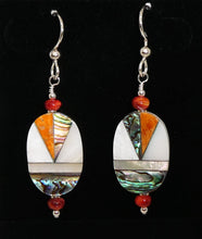 Load image into Gallery viewer, Seashell multi-inlay dangle earrings in sterling silver
