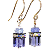 Load image into Gallery viewer, Tanzanite &amp; Swarovski crystal sterling earrings with French wires
