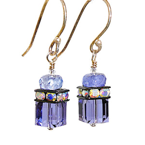 Tanzanite & Swarovski crystal sterling earrings with French wires