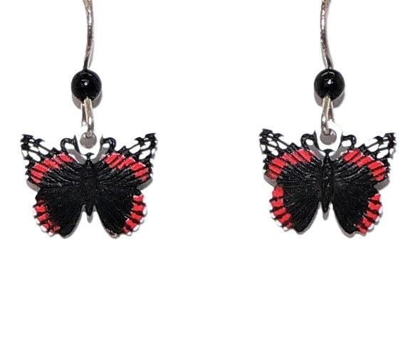 Red admiral butterfly earrings on French ear wires (made in the USA)