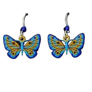 Blue & yellow butterfly earrings on French wires