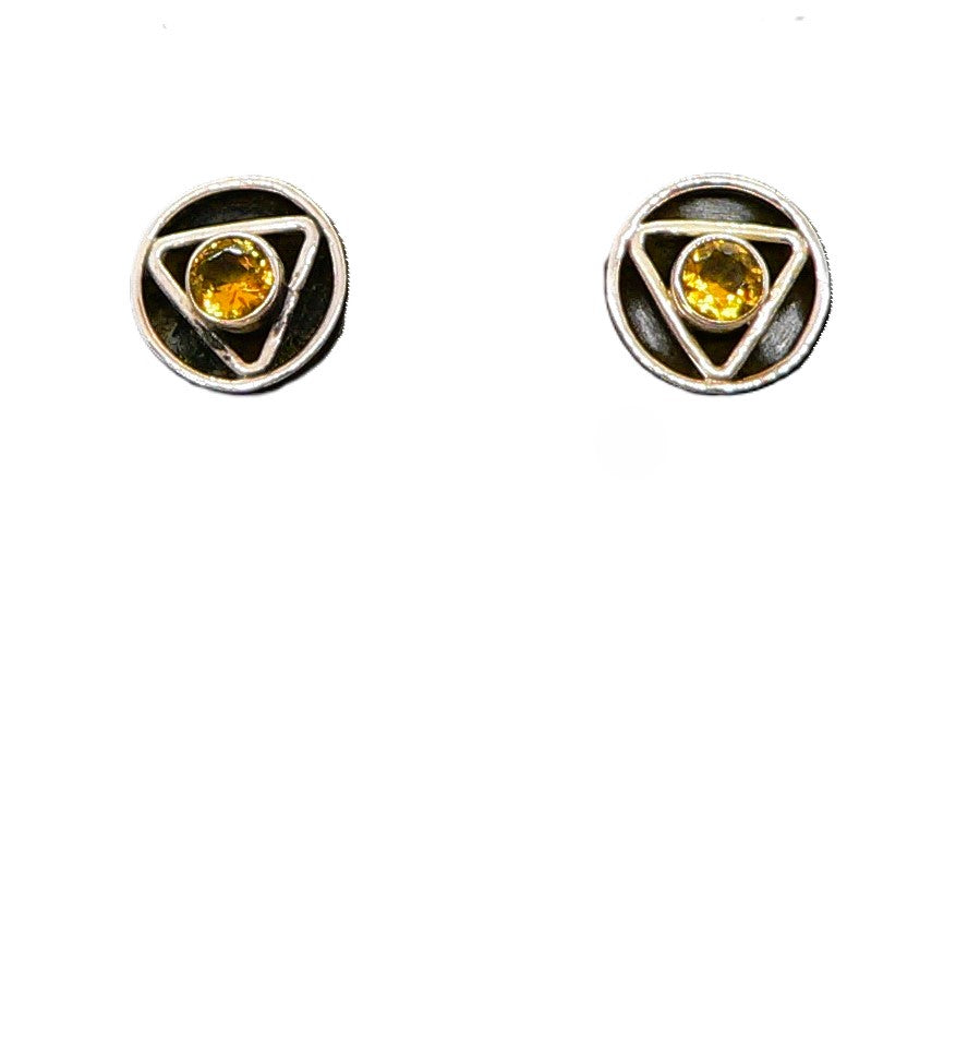 Brilliant cut inset citrine sterling post earrings