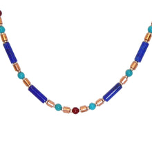 Load image into Gallery viewer, Egyptian-style turquoise, carnelian, lapis, &amp; copper necklace
