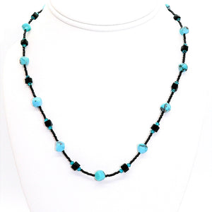Turquoise, black spinel, crystal & sterling silver necklace