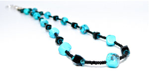 Turquoise, black spinel, crystal & sterling silver necklace
