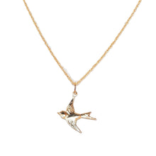 Load image into Gallery viewer, 14k GF swallow in flight pendant on gold chain
