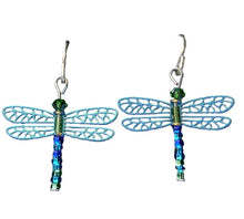 Load image into Gallery viewer, Blue beaded dragonfly earrings with French wires (made in the USA)
