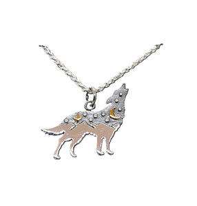 Celestial "spirit" sterling howling coyote (or wolf) pendant necklace